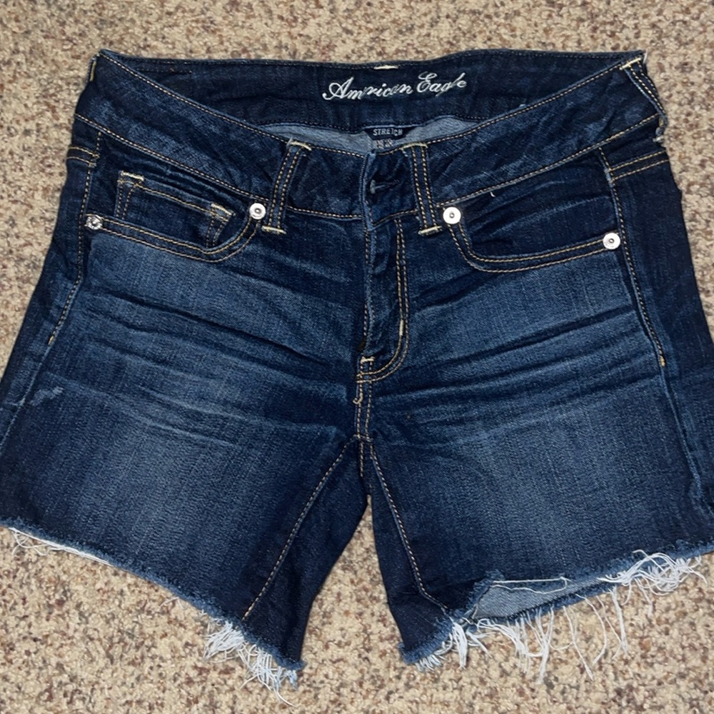 AE dark denim stretch jean shorts